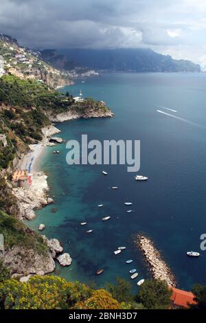 Conca dei Marini, Italy - May 11, 2013: Panorama of the sea on the Amalfi coast Stock Photo