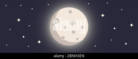 moon icon . abstract moon cartoon. moon vector illustration . moon background design . creative background design . Cartoon full moon on dark starry n Stock Vector