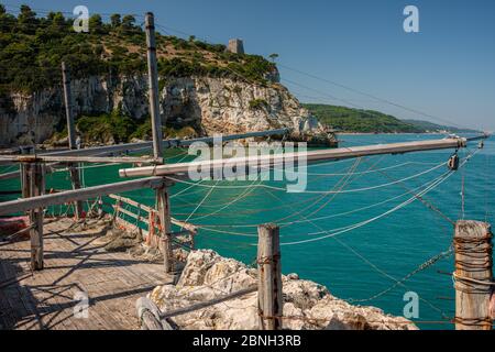 Trabucco, an ancient fishing method on the Italian Adriatic coast. Apulia, Italy Stock Photo