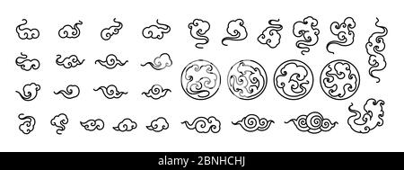 Chinese clouds collection. Oriental style and cloud in circle shape symbol and various shape vector set. Stock Vector