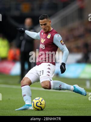 Aston Villa's Anwar El Ghazi during the Premier League match at Molineux, Wolverhampton. Stock Photo