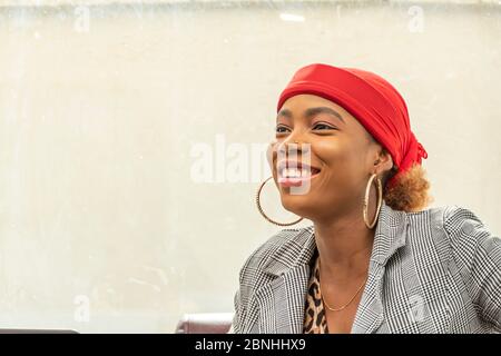 beautiful young african muslim business woman smiling Stock Photo