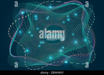 Big data colorful abstract vector background. Particle dot and line wave on cyan background Stock Vector