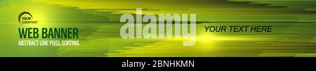 Web banner geometry line design. Pixel sorting style in green color Stock Vector