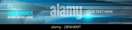 Web banner geometry line design. Pixel sorting style in blue color Stock Vector
