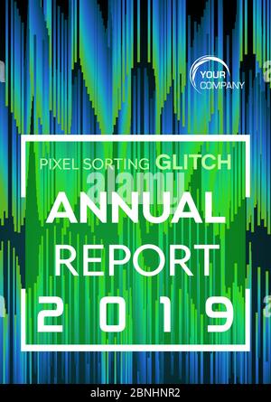 Pixel sorting glitch style in green and blue color. Annual report, flyer, abstract background concept Stock Vector
