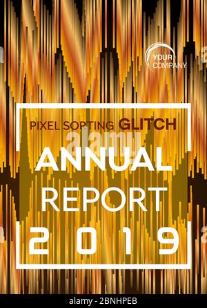 Pixel sorting glitch style in gold color. Annual report, flyer, abstract background concept Stock Vector