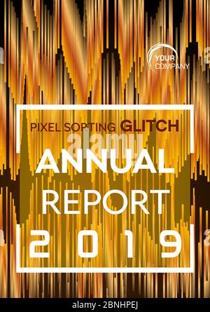 Pixel sorting glitch style in gold color. Annual report, flyer, abstract background concept Stock Vector