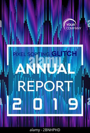 Pixel sorting glitch style in violet and blue color. Annual report, flyer, abstract background concept Stock Vector