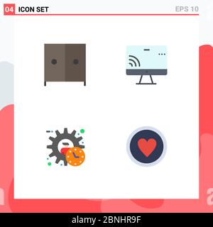 Modern Set of 4 Flat Icons and symbols such as furniture, manager, screen, wifi, time Editable Vector Design Elements Stock Vector
