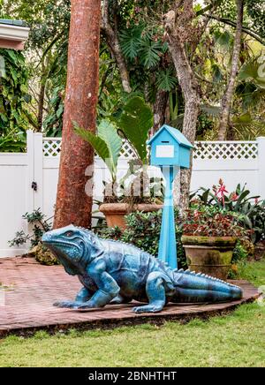 Figure of Blue iguana (Cyclura lewisi), Queen Elizabeth II Botanic Park, North Side, Grand Cayman, Cayman Islands Stock Photo