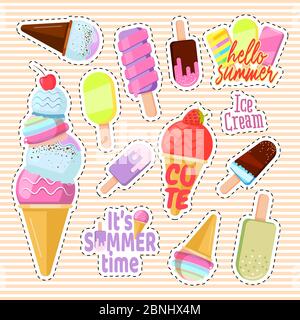 Set of cute ice cream in the form of a retro patches Stock Vector