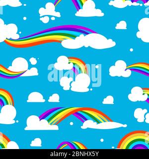 Seamless pattern with clouds and rainbow Stock Vector