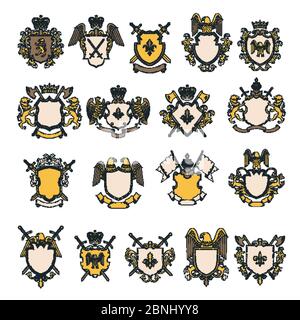 Colored pictures set of heraldic elements Stock Vector