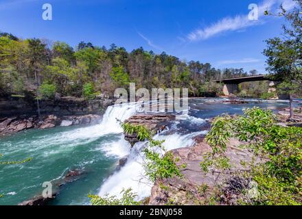 A bridge crosses over Little falls at Little River canyon national preserve Stock Photo