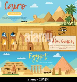 Horizontal banners of egypt landscape. Vector pictures set in cartoon style Stock Vector