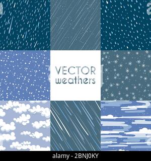 Different types of rainfall. Autumn rainy, snow and other seamless pattern collection Stock Vector