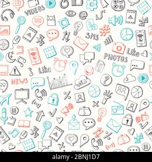 Vector pattern background with social media hand drawn elements Stock Vector