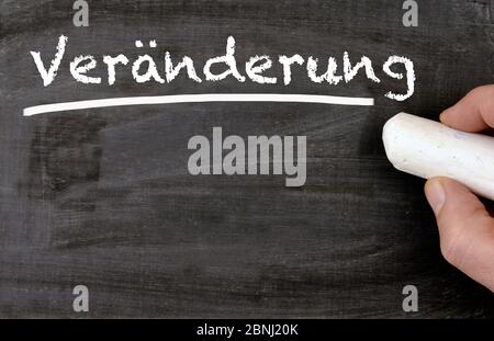 Hand writing the german word for changing on a blackboard Stock Photo