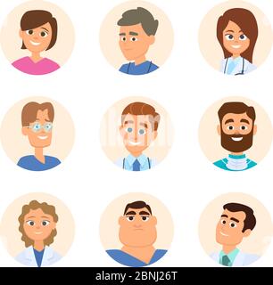 Medical nurses and doctors. Avatars in cartoon style Stock Vector