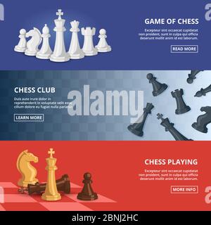 Horizontal banners set with illustrations of chess. Vector design template with place for your text Stock Vector