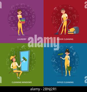 Concept pictures of cleaning service workers Stock Vector