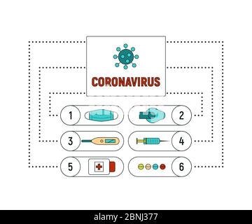 COVID 19 epidemic icons set. Coronavirus pandemic signs, vector illustration template. Stock Vector
