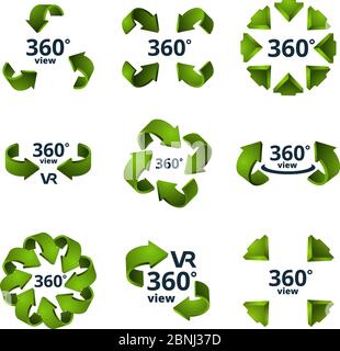 Symbols of virtual reality. 360 degrees 3D rotate Stock Vector