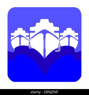 Ship logo with sea waves. Ocean cruises or cargo shipping concept sign. Stock Vector