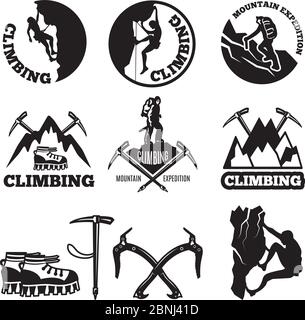 Outdoor pictures. Adventures and mountain climbing. Illustrations for labels or logo designs Stock Vector