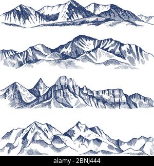 Hand drawn illustrations of different mountains landscape Stock Vector