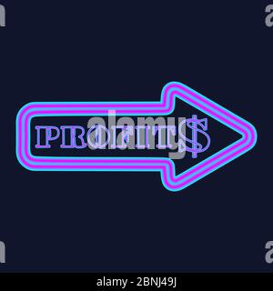 Glowing neon arrow with dollar symbol and the inscription profit. Business concept. Stock Vector