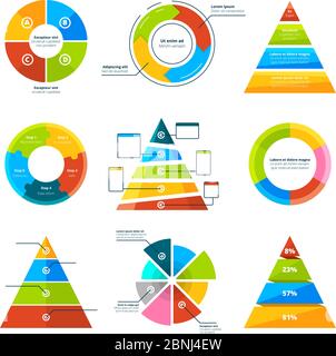 Triangles, pyramids and round elements for infographics Stock Vector