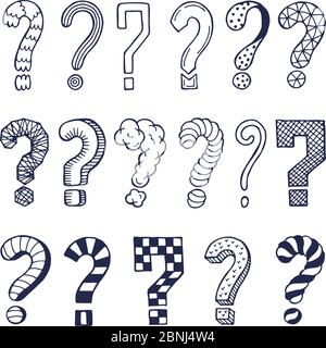 Set of drawn question marks in different styles. Vector doodles Stock Vector