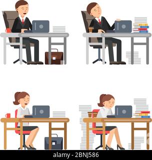 Business peoples at work. Unhappy male and female workers at his workplace Stock Vector