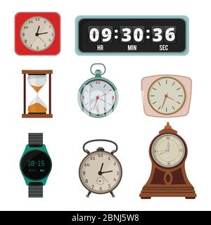 Set of colorful clock in flat style Stock Vector