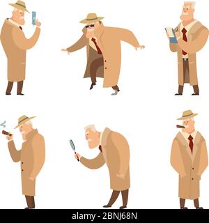 Policeman or detective search criminal. Vector set of funny characters Stock Vector