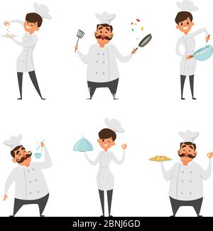 Illustrations of male and female professional chef in action poses Stock Vector