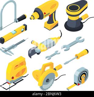 Isometric tools for construction. Vector 3d illustrations Stock Vector