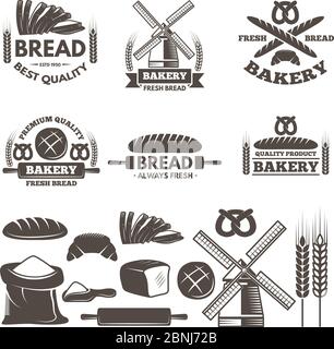 Monochrome labels set for bakery shop. Vector templates with place for your text Stock Vector