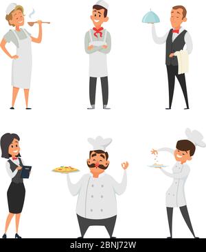 Professional staff of the restaurant. Cook, waiter and other cartoon characters Stock Vector