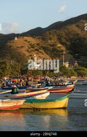 Fishing boats, Taganga, Magdalena Department, Caribbean, Colombia, South America Stock Photo