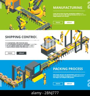 Automated industry line. Manufacturing production. Vector horizontal banners Stock Vector