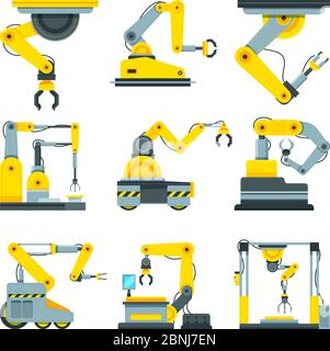 Industrial mechanical hands. Vector pictures in cartoon style Stock Vector