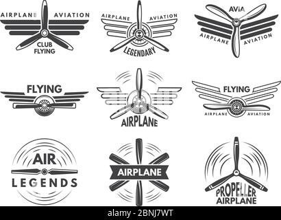 Labels an logos for military aviation. Aviator symbols in monochrome style Stock Vector