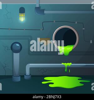 Old basement. Acid dripping from pipe. Game background Stock Vector