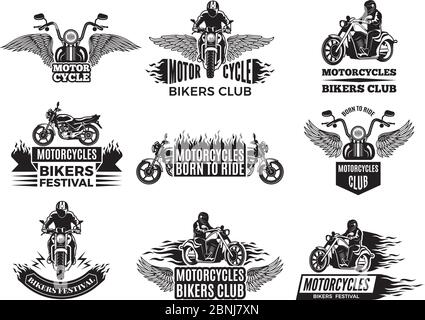 Motorbike illustrations. Logos for bike club Stock Vector
