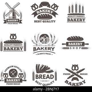 Monochrome vector set of bakery shop logos or labels Stock Vector Image ...