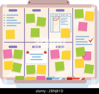 Board for planning with different tasks, written on colored papers Stock Vector