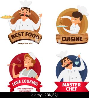 Logo or labels set for restaurant. Characters of chef Stock Vector
